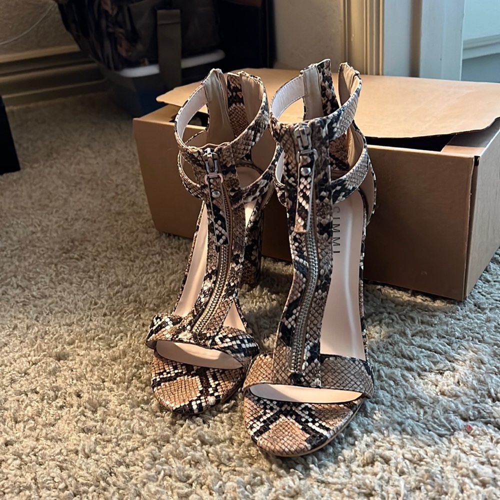 Simmi London snake print zip up detail block heel